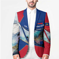 Liechtenstein Blazer with Red Blue Mountain Landscape Design and Crown Emblem - Wonder Print Shop