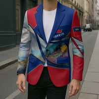 Liechtenstein Blazer with Red Blue Mountain Landscape Design and Crown Emblem - Wonder Print Shop
