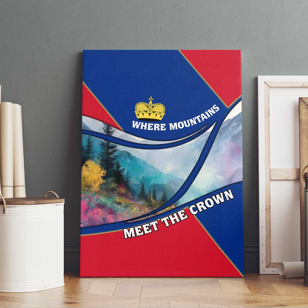 Liechtenstein Canvas Wall Art with Red Blue Mountain Landscape Design and Crown Emblem - Wonder Print Shop