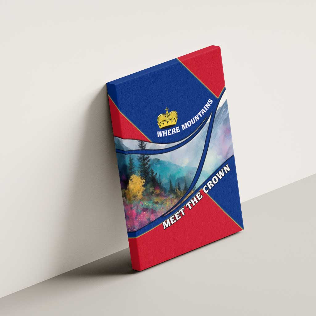 Liechtenstein Canvas Wall Art with Red Blue Mountain Landscape Design and Crown Emblem - Wonder Print Shop