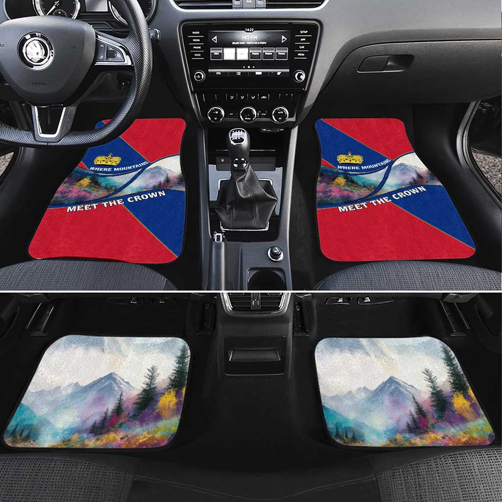 Liechtenstein Car Mats with Red Blue Mountain Landscape Design and Crown Emblem - Wonder Print Shop