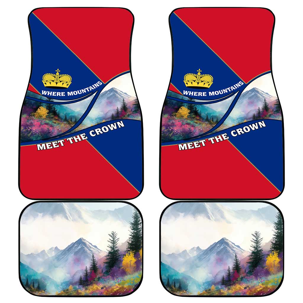 Liechtenstein Car Mats with Red Blue Mountain Landscape Design and Crown Emblem - Wonder Print Shop