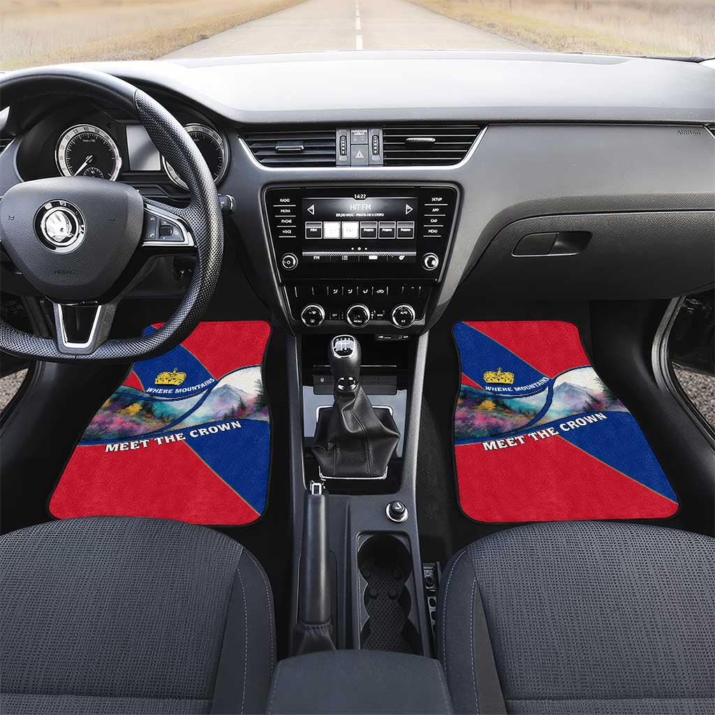 Liechtenstein Car Mats with Red Blue Mountain Landscape Design and Crown Emblem - Wonder Print Shop