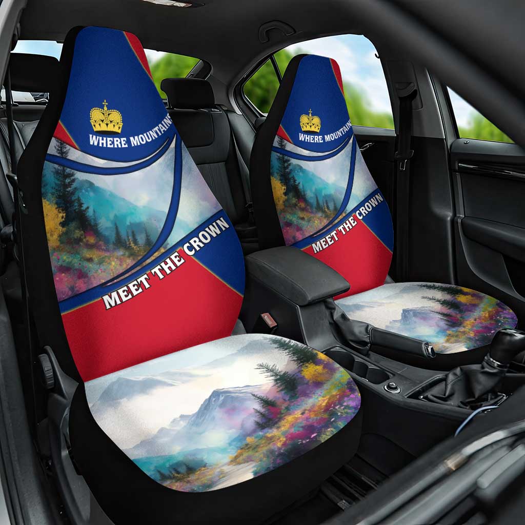 Liechtenstein Car Seat Cover with Red Blue Mountain Landscape Design and Crown Emblem - Wonder Print Shop
