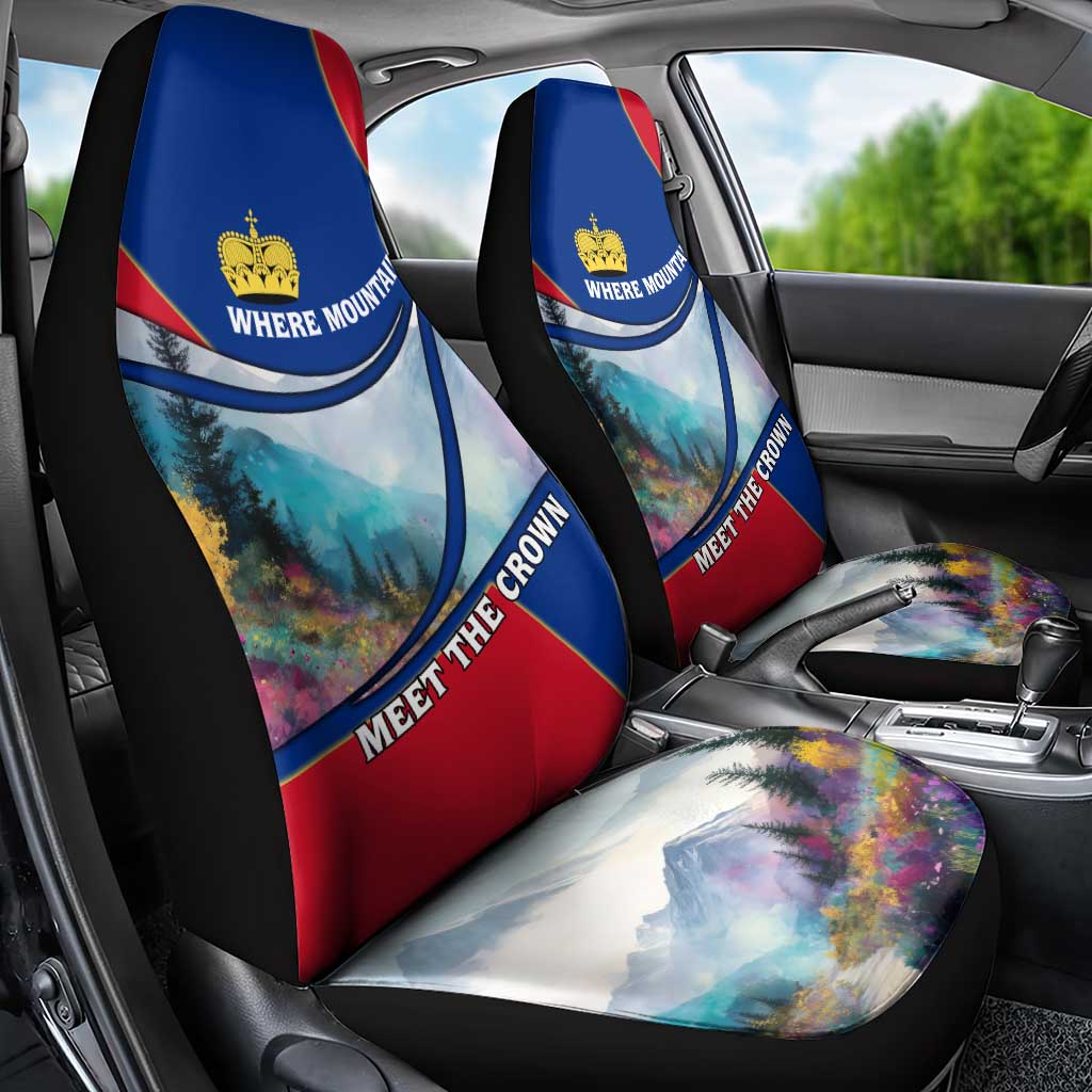 Liechtenstein Car Seat Cover with Red Blue Mountain Landscape Design and Crown Emblem - Wonder Print Shop