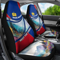 Liechtenstein Car Seat Cover with Red Blue Mountain Landscape Design and Crown Emblem - Wonder Print Shop