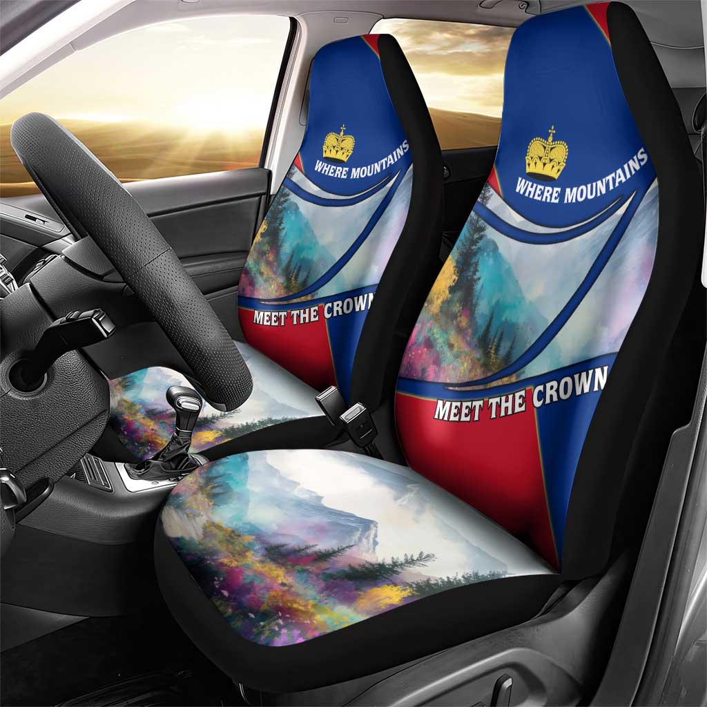 Liechtenstein Car Seat Cover with Red Blue Mountain Landscape Design and Crown Emblem - Wonder Print Shop