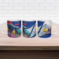 Liechtenstein Ceramic Mug with Red Blue Mountain Landscape Design and Crown Emblem - Wonder Print Shop