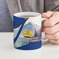 Liechtenstein Ceramic Mug with Red Blue Mountain Landscape Design and Crown Emblem - Wonder Print Shop