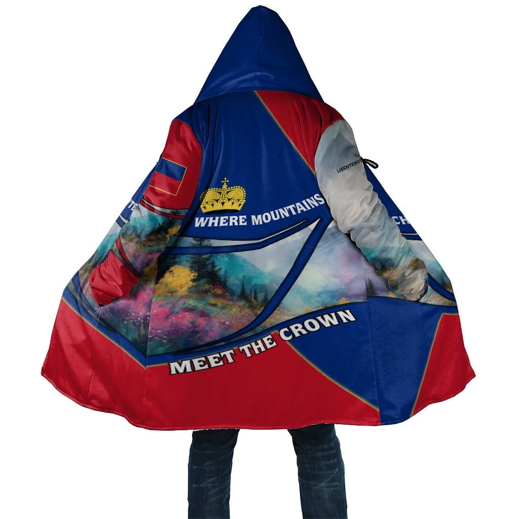 Liechtenstein Cloak with Red Blue Mountain Landscape Design and Crown Emblem - Wonder Print Shop