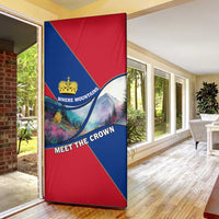 Liechtenstein Door Cover with Red Blue Mountain Landscape Design and Crown Emblem - Wonder Print Shop