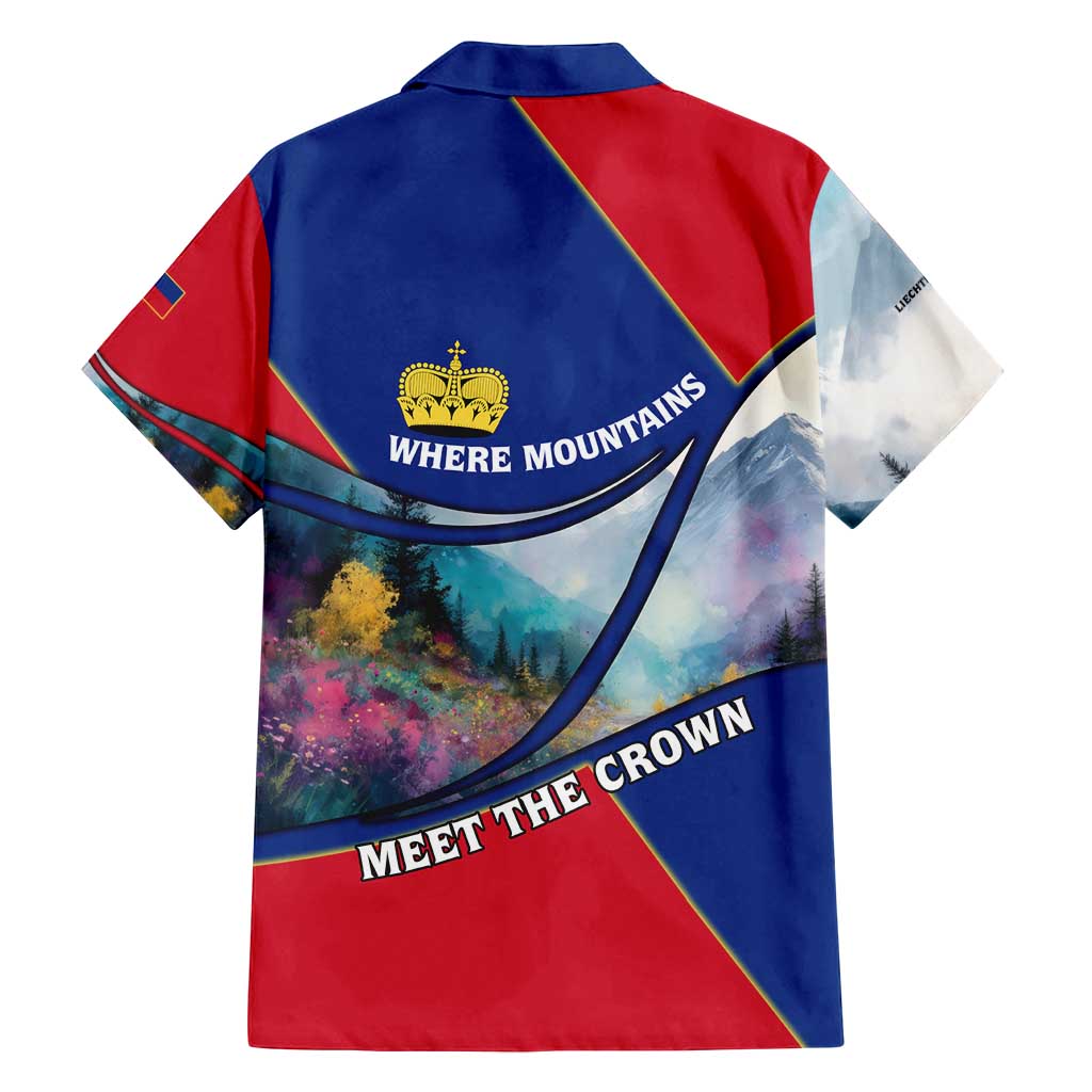 Liechtenstein Family Matching Long Sleeve Bodycon Dress and Hawaiian Shirt with Red Blue Mountain Landscape Design and Crown Emblem - Wonder Print Shop