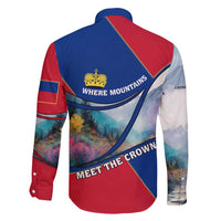 Liechtenstein Family Matching Long Sleeve Bodycon Dress and Hawaiian Shirt with Red Blue Mountain Landscape Design and Crown Emblem - Wonder Print Shop