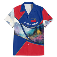 Liechtenstein Family Matching Mermaid Dress and Hawaiian Shirt with Red Blue Mountain Landscape Design and Crown Emblem - Wonder Print Shop