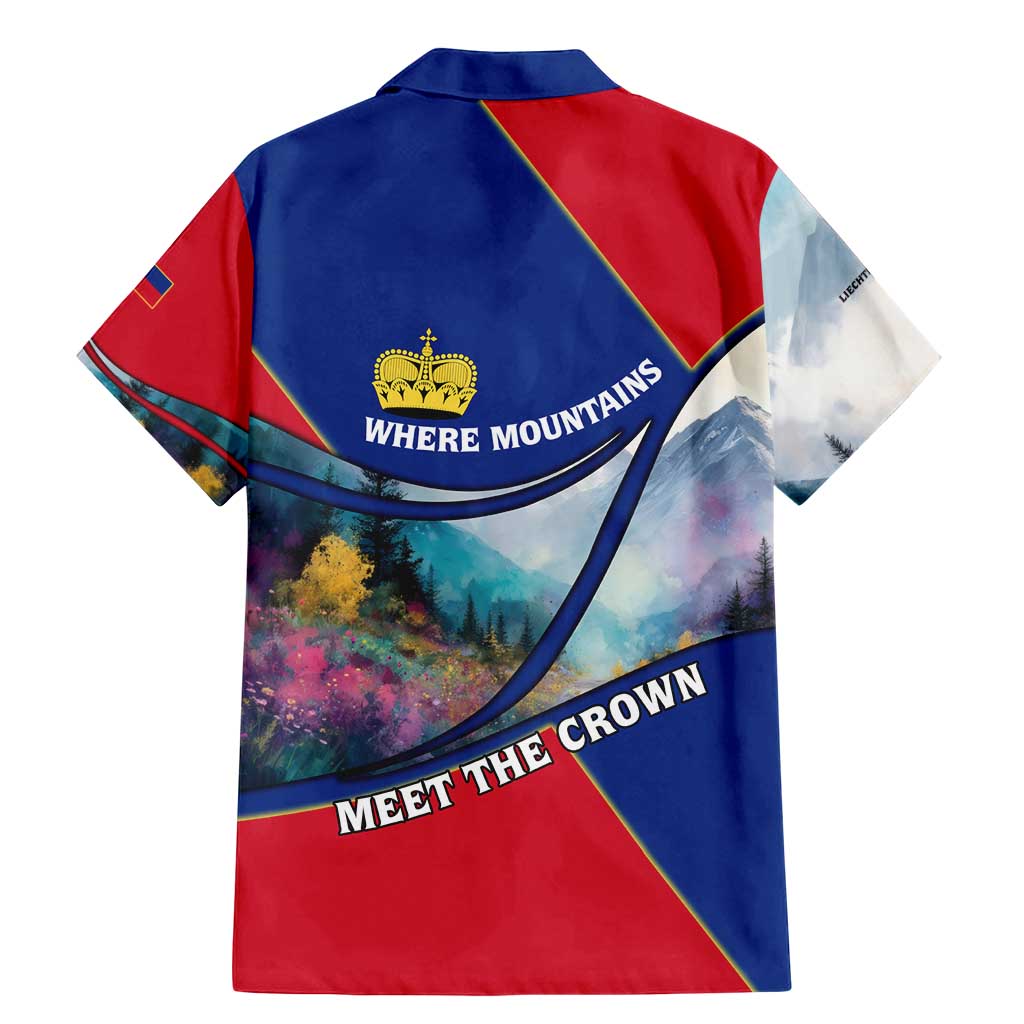 Liechtenstein Family Matching Mermaid Dress and Hawaiian Shirt with Red Blue Mountain Landscape Design and Crown Emblem - Wonder Print Shop