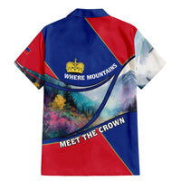 Liechtenstein Family Matching Mermaid Dress and Hawaiian Shirt with Red Blue Mountain Landscape Design and Crown Emblem - Wonder Print Shop