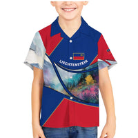 Liechtenstein Family Matching Mermaid Dress and Hawaiian Shirt with Red Blue Mountain Landscape Design and Crown Emblem - Wonder Print Shop