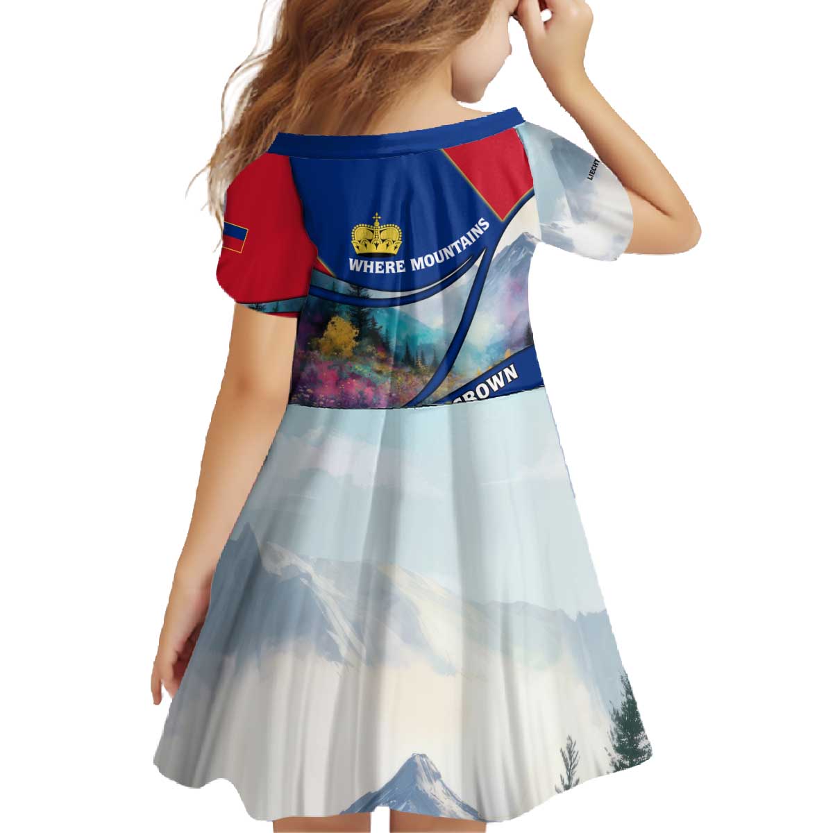 Liechtenstein Family Matching Off The Shoulder Long Sleeve Dress and Hawaiian Shirt with Red Blue Mountain Landscape Design and Crown Emblem - Wonder Print Shop