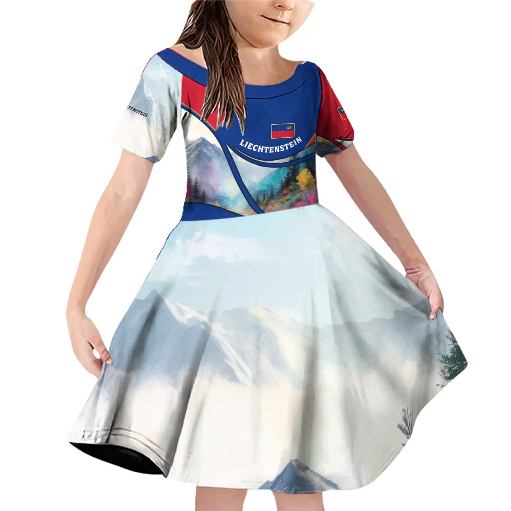 Liechtenstein Family Matching Off Shoulder Short Dress and Hawaiian Shirt with Red Blue Mountain Landscape Design and Crown Emblem - Wonder Print Shop