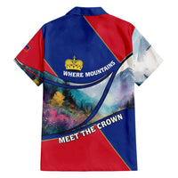 Liechtenstein Family Matching Puletasi and Hawaiian Shirt with Red Blue Mountain Landscape Design and Crown Emblem - Wonder Print Shop