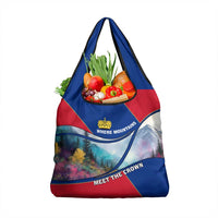 Liechtenstein Grocery Bag with Red Blue Mountain Landscape Design and Crown Emblem - Wonder Print Shop