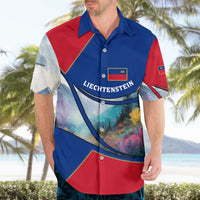 Liechtenstein Hawaiian Shirt with Red Blue Mountain Landscape Design and Crown Emblem - Wonder Print Shop