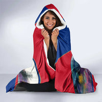 Liechtenstein Hooded Blanket with Red Blue Mountain Landscape Design and Crown Emblem - Wonder Print Shop