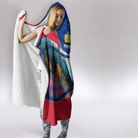 Liechtenstein Hooded Blanket with Red Blue Mountain Landscape Design and Crown Emblem - Wonder Print Shop