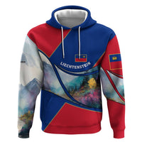Liechtenstein Hoodie with Red Blue Mountain Landscape Design and Crown Emblem - Wonder Print Shop
