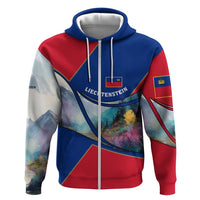 Liechtenstein Hoodie with Red Blue Mountain Landscape Design and Crown Emblem - Wonder Print Shop