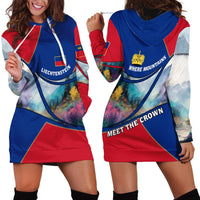Liechtenstein Hoodie Dress with Red Blue Mountain Landscape Design and Crown Emblem - Wonder Print Shop