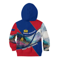 Liechtenstein Kid Hoodie with Red Blue Mountain Landscape Design and Crown Emblem - Wonder Print Shop