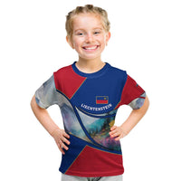 Liechtenstein Kid T Shirt with Red Blue Mountain Landscape Design and Crown Emblem - Wonder Print Shop