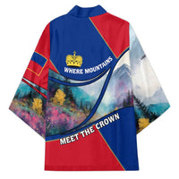 Liechtenstein Kimono with Red Blue Mountain Landscape Design and Crown Emblem - Wonder Print Shop
