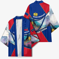 Liechtenstein Kimono with Red Blue Mountain Landscape Design and Crown Emblem - Wonder Print Shop