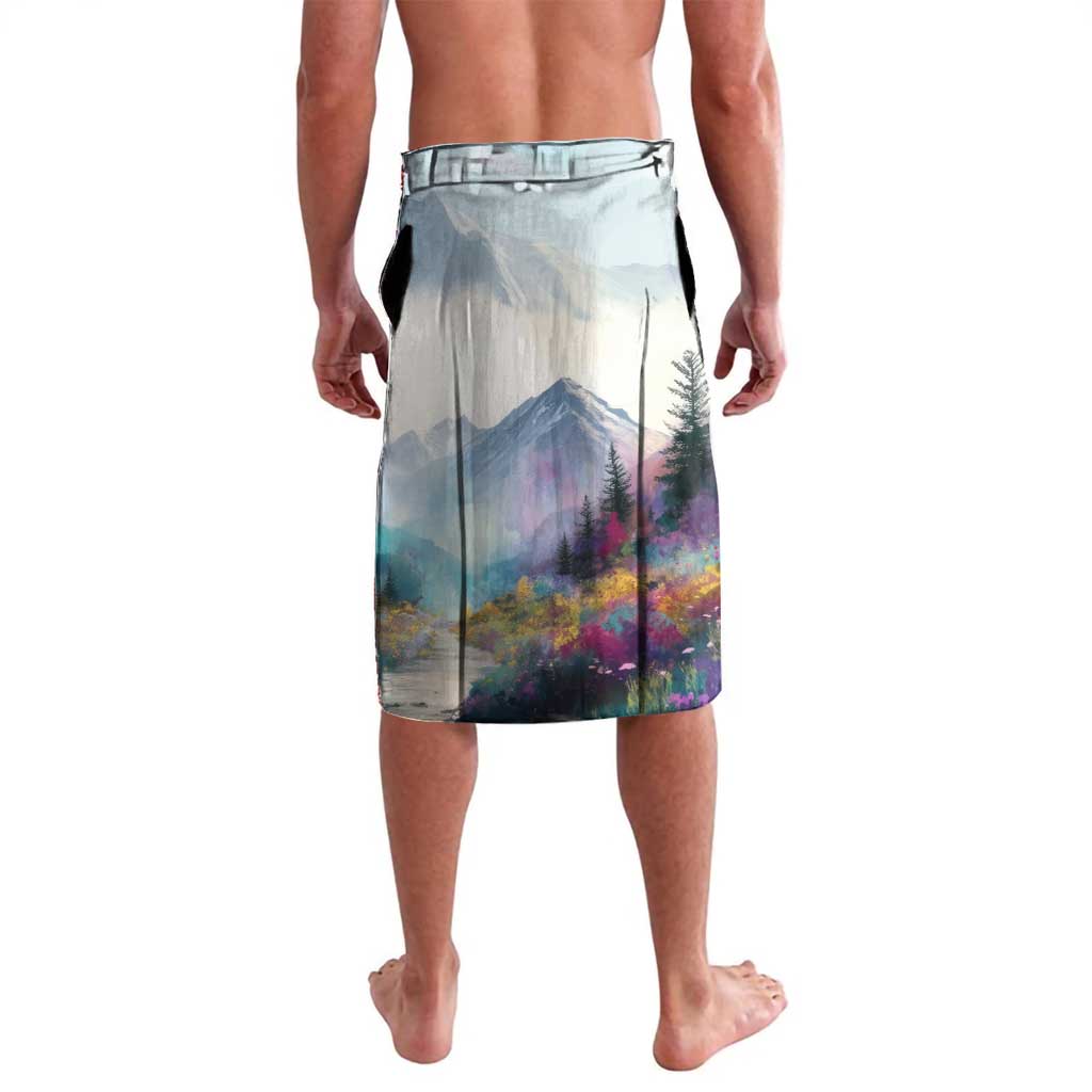 Liechtenstein Lavalava with Red Blue Mountain Landscape Design and Crown Emblem - Wonder Print Shop