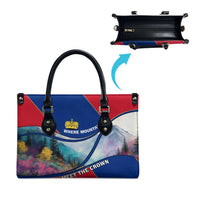 Liechtenstein Leather Bag with Red Blue Mountain Landscape Design and Crown Emblem - Wonder Print Shop