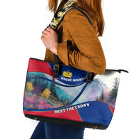 Liechtenstein Leather Tote Bag with Red Blue Mountain Landscape Design and Crown Emblem - Wonder Print Shop