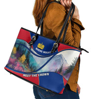 Liechtenstein Leather Tote Bag with Red Blue Mountain Landscape Design and Crown Emblem - Wonder Print Shop