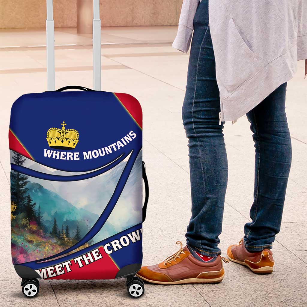 Liechtenstein Luggage Cover with Red Blue Mountain Landscape Design and Crown Emblem - Wonder Print Shop