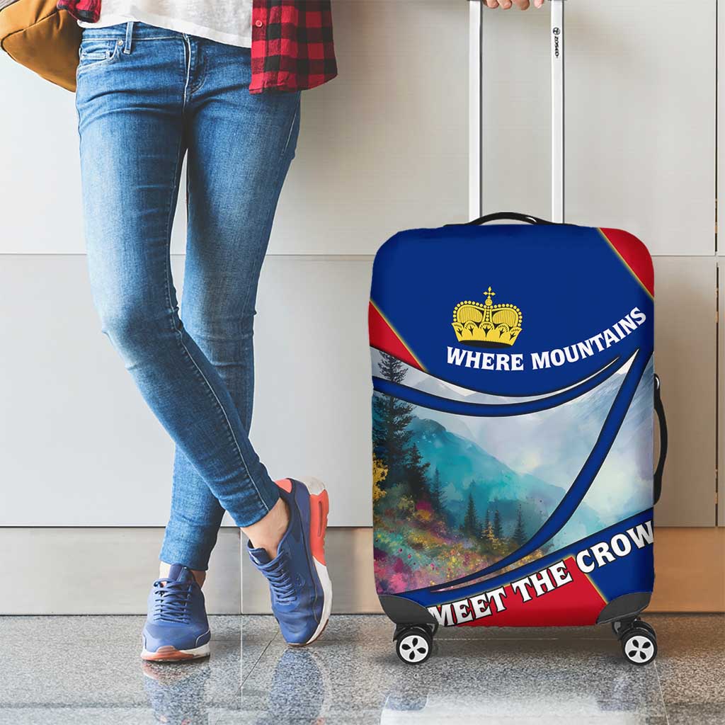 Liechtenstein Luggage Cover with Red Blue Mountain Landscape Design and Crown Emblem - Wonder Print Shop