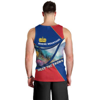 Liechtenstein Men Tank Top with Red Blue Mountain Landscape Design and Crown Emblem - Wonder Print Shop