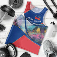 Liechtenstein Men Tank Top with Red Blue Mountain Landscape Design and Crown Emblem - Wonder Print Shop
