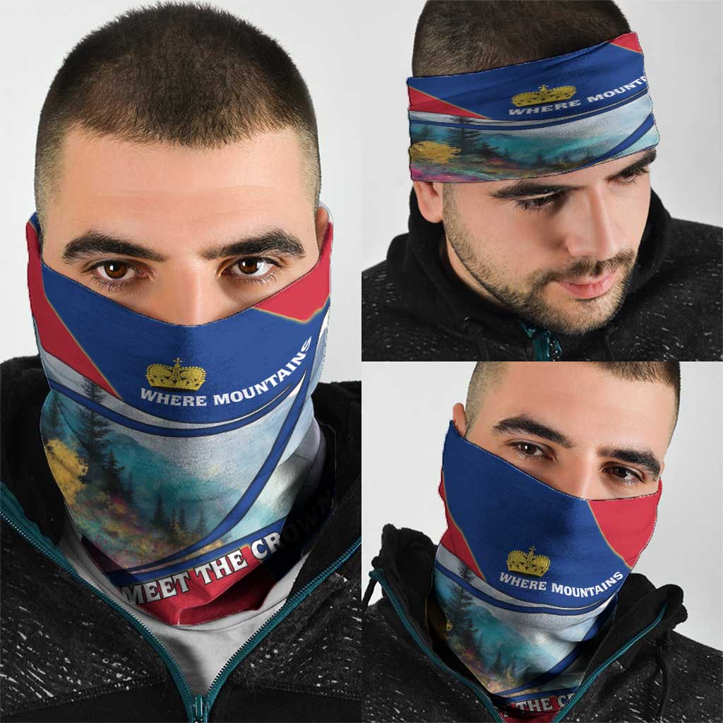 Liechtenstein Neck Gaiter with Red Blue Mountain Landscape Design and Crown Emblem - Wonder Print Shop