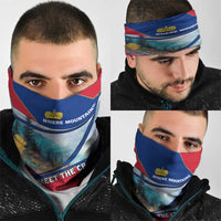 Liechtenstein Neck Gaiter with Red Blue Mountain Landscape Design and Crown Emblem - Wonder Print Shop