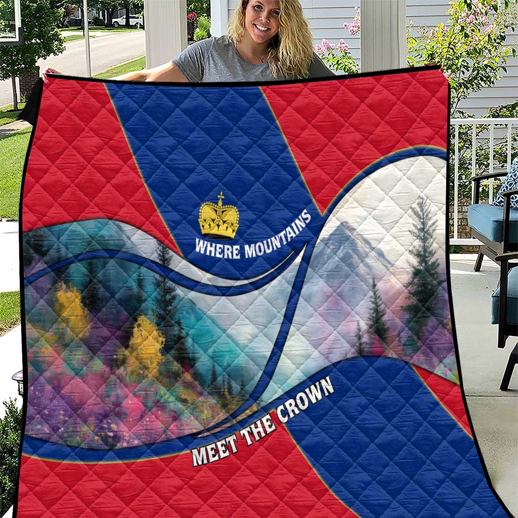 Liechtenstein Quilt with Red Blue Mountain Landscape Design and Crown Emblem - Wonder Print Shop