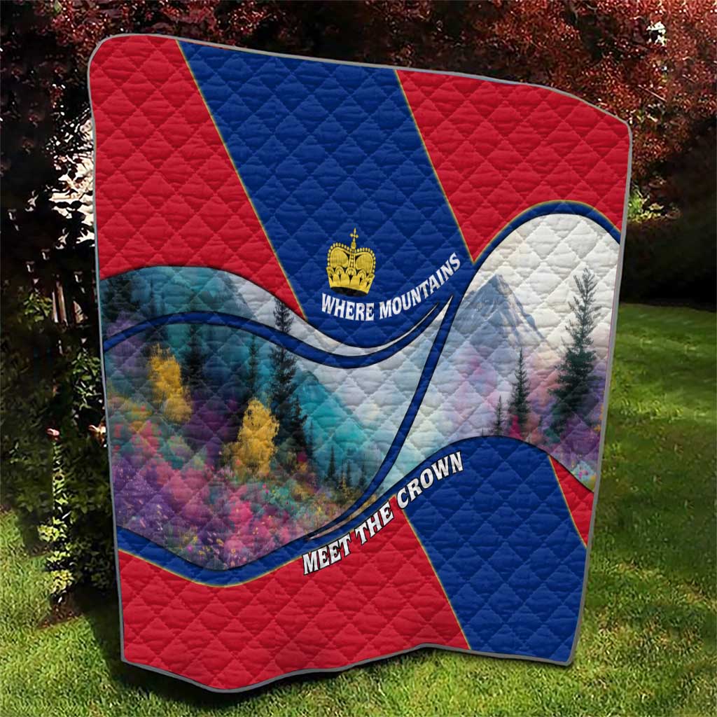 Liechtenstein Quilt with Red Blue Mountain Landscape Design and Crown Emblem - Wonder Print Shop
