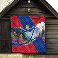 Liechtenstein Quilt with Red Blue Mountain Landscape Design and Crown Emblem - Wonder Print Shop