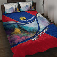 Liechtenstein Quilt Bed Set with Red Blue Mountain Landscape Design and Crown Emblem - Wonder Print Shop