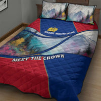 Liechtenstein Quilt Bed Set with Red Blue Mountain Landscape Design and Crown Emblem - Wonder Print Shop